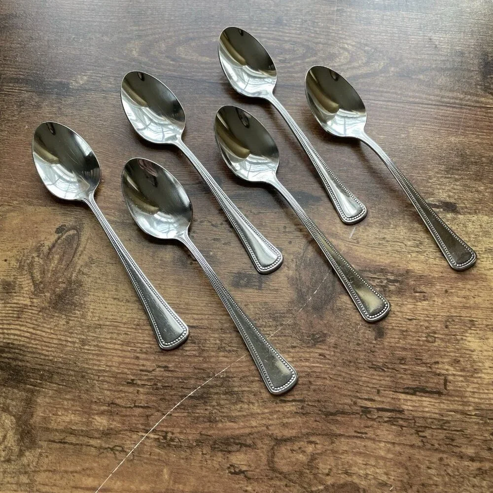 Oneida Needlepoint Beaded Artistry Teaspoon Set of 6 Stainless Steel 6